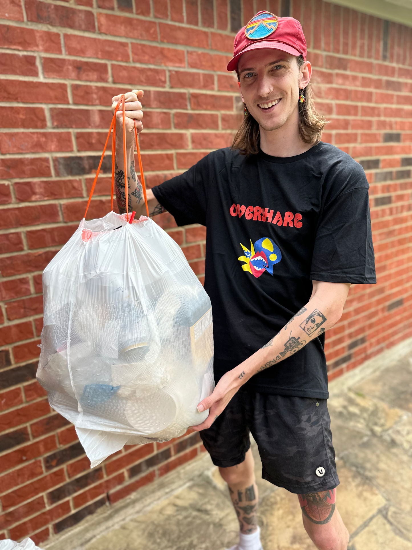 OVERSHARE - Unisex Black Short Sleeve Shirt with Logo